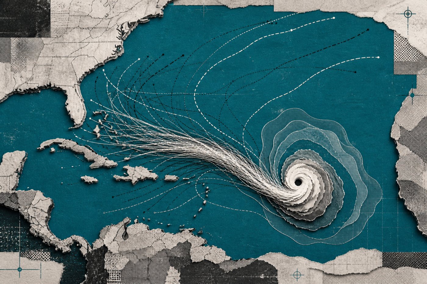 Das WeatherNext-Cyclones-Ensemble zeigt gebündelte und abweichende Szenarien eines tropischen Wirbelsturms.