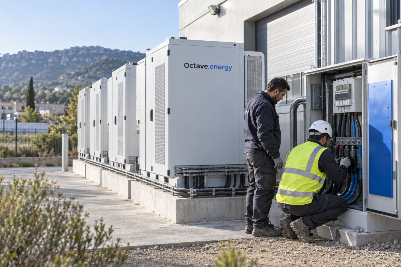 Préparation en France d’un déploiement BESS et EMS d’Octave.energy avec une équipe opérationnelle locale.