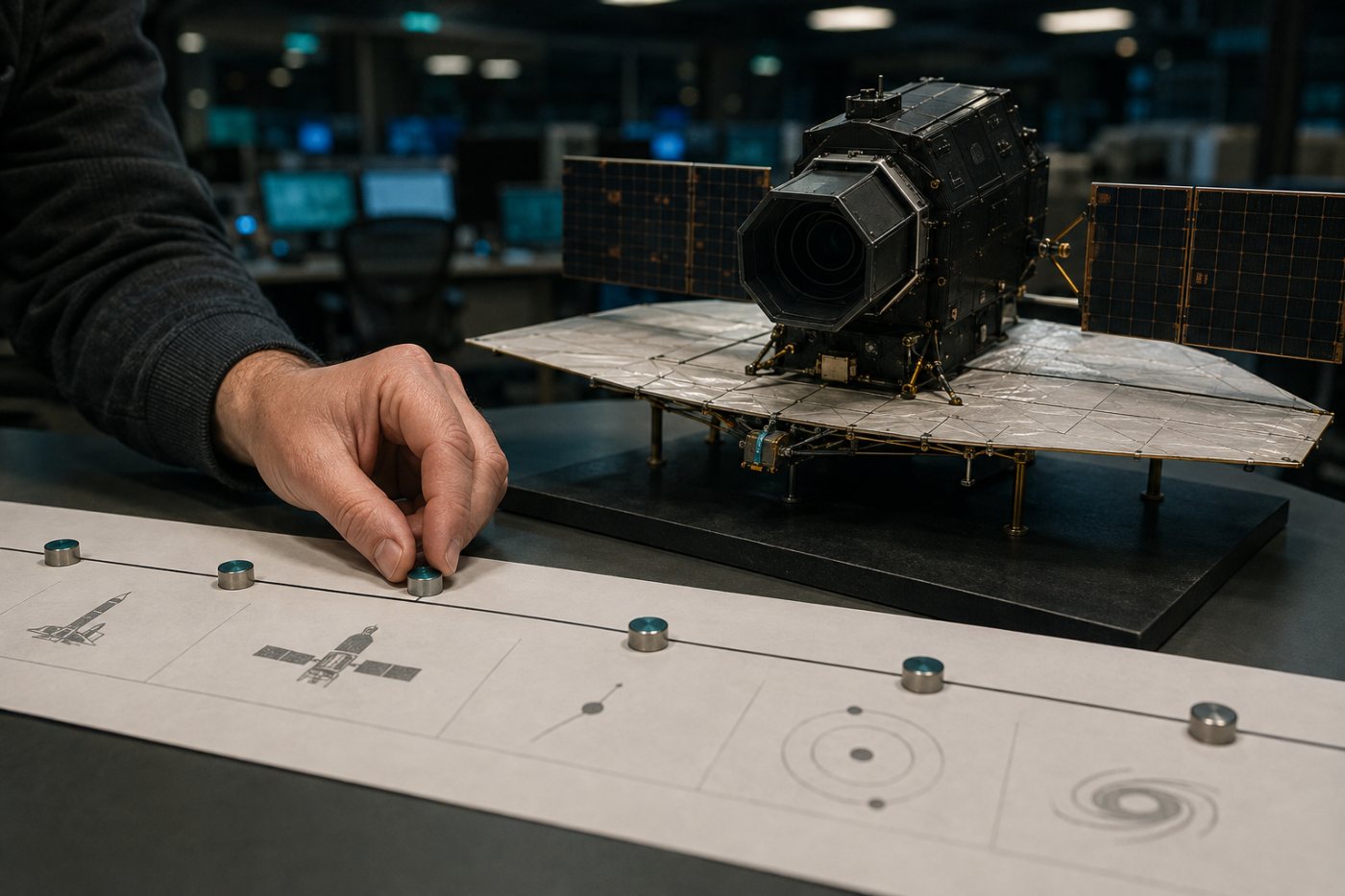 Die Missionsetappen von Romans Start über Entfaltungen und Kurskorrekturen bis zur späteren Ankunft bei L2
