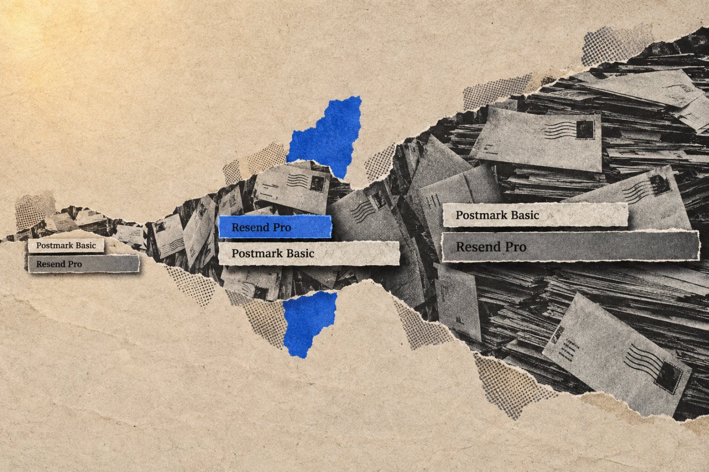 השוואת Resend ו־Postmark לפי נפח: Postmark זולה בקצוות שנבדקו, ו־Resend זולה ב־100 אלף הודעות.