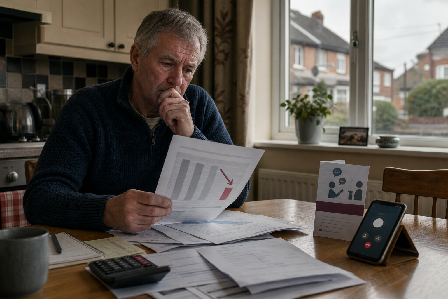 A benefits officer reviews a corrected military pension calculation and repayment schedule.
