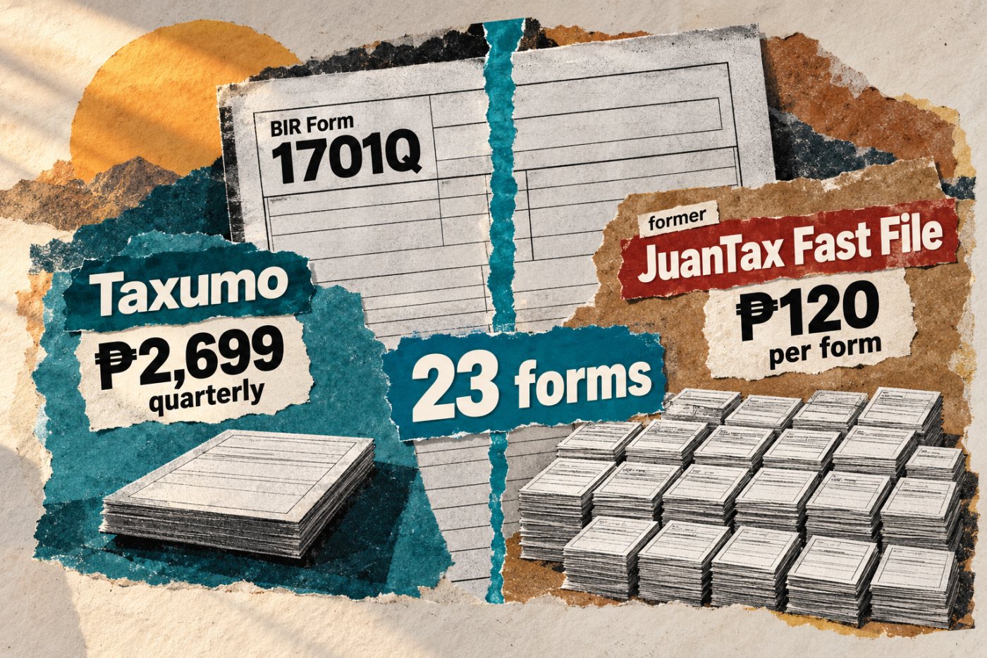 Paghahambing ng Taxumo 8% subscription at dating JuanTax Fast File rate, na umaabot sa break-even sa 23 form sa isang quarter.
