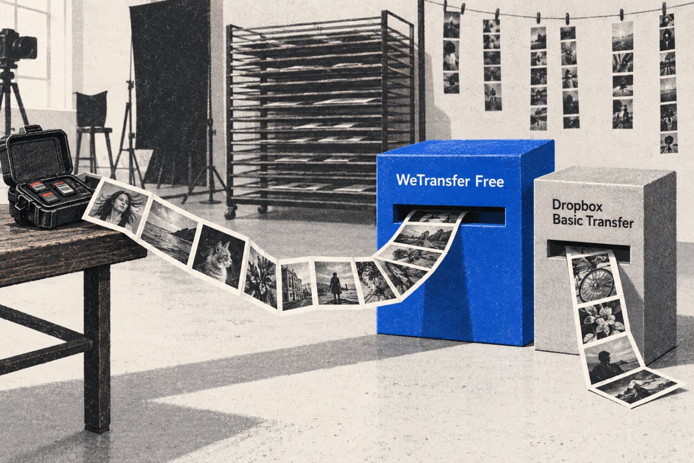 WeTransfer Free-ისა და Dropbox Basic-ის Transfer-ის უფასო მოცულობების შედარება ფოტომასალის გაგზავნისას