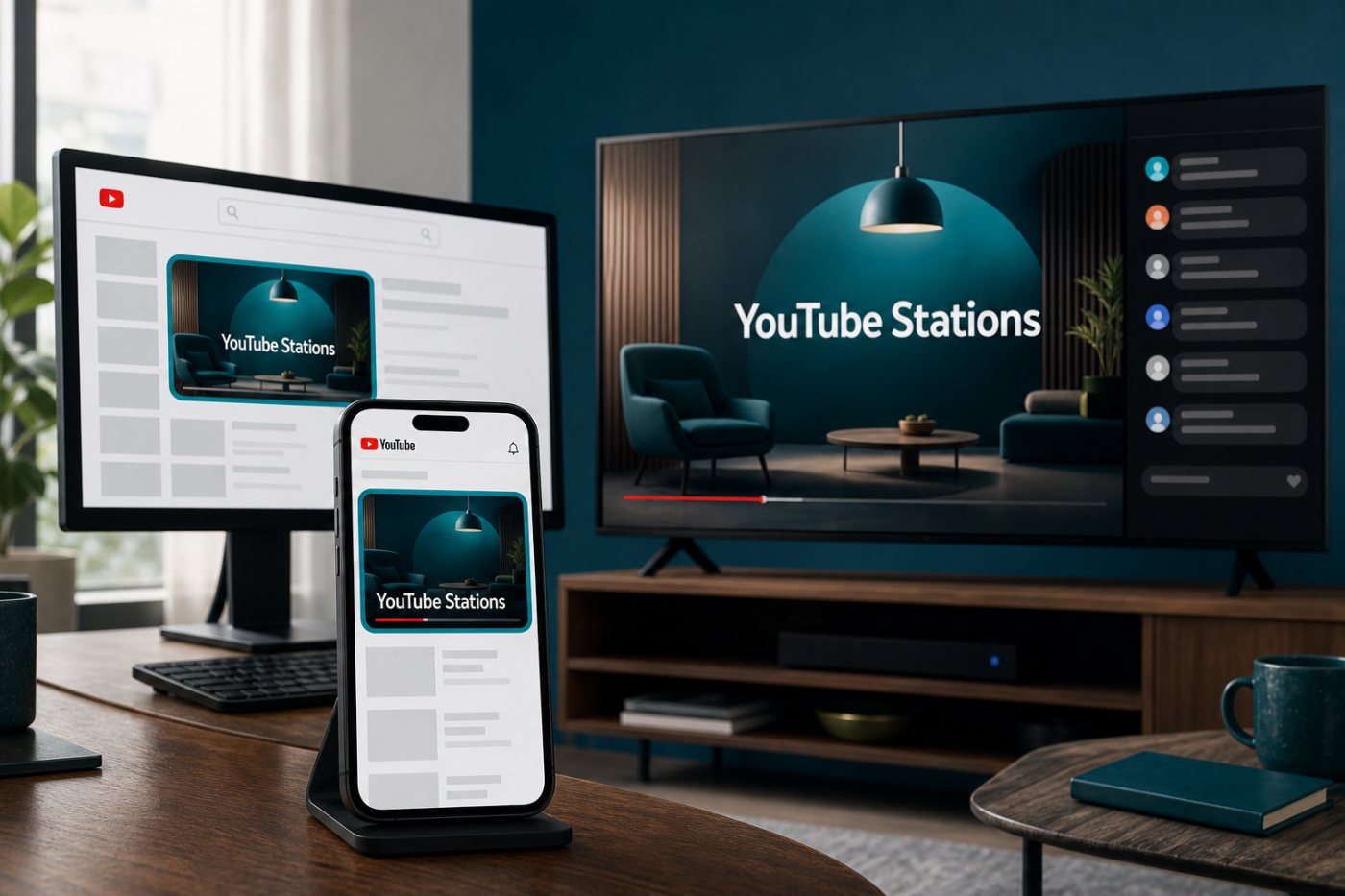 YouTube Stations xuất hiện qua đề xuất Trang chủ và Tìm kiếm trên các môi trường xem hỗ trợ.
