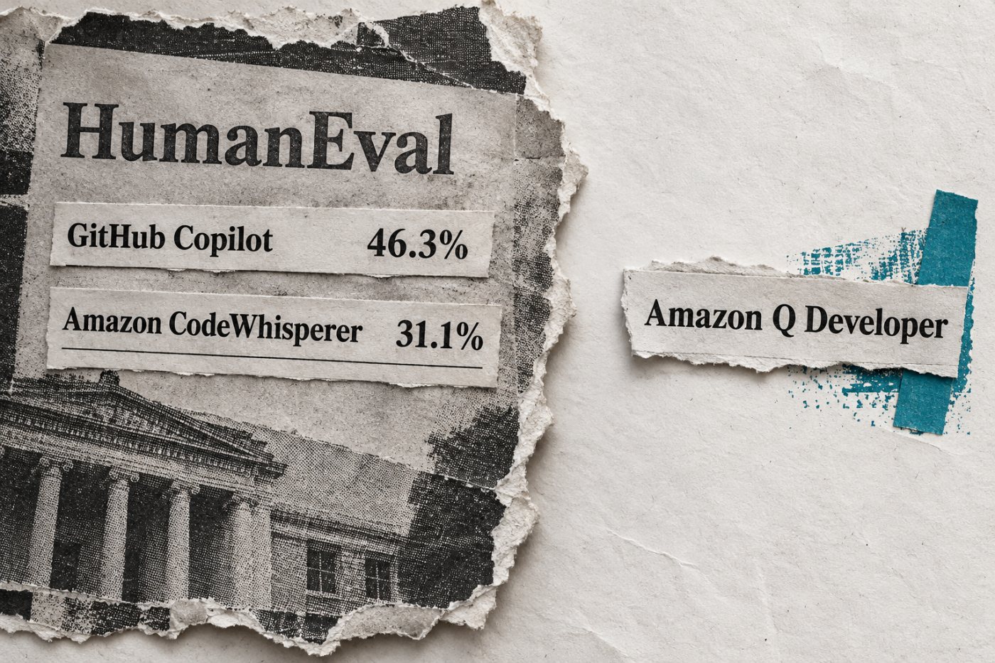 2023년 HumanEval의 Copilot·CodeWhisperer 측정치와 현재 Amazon Q Developer 평가 사이의 시점 차이