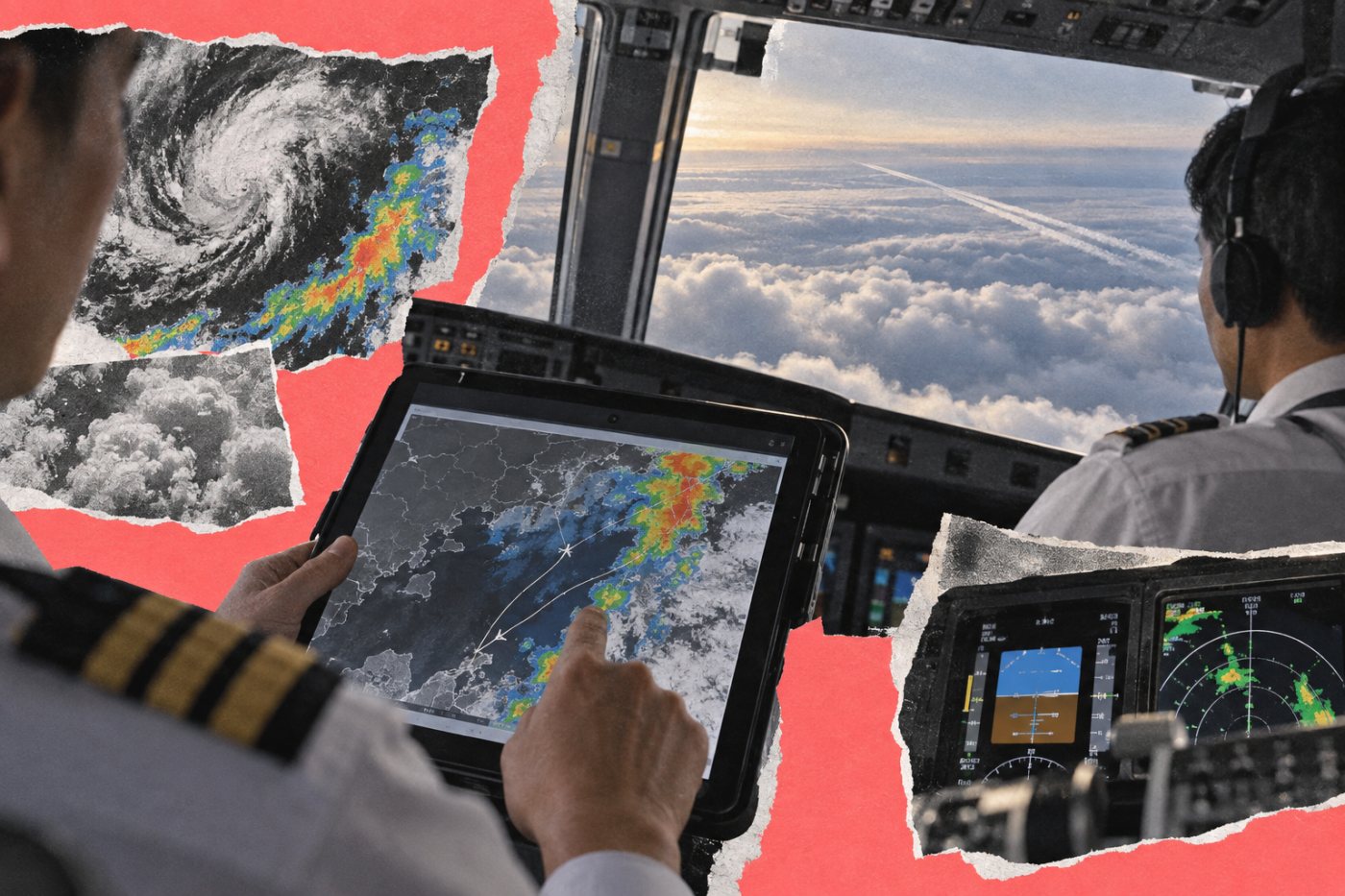 Cathay-Pacific-Cockpit mit dynamischer Kondensstreifenprognose und Prüfung einer kleinen Höhenänderung.