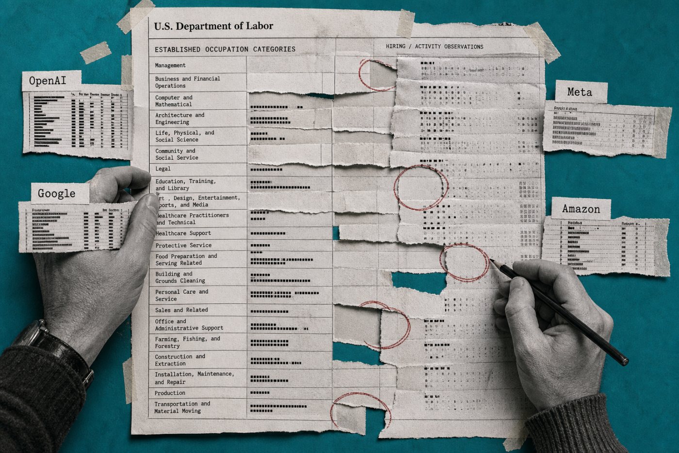 Labor Department analysts map AI usage and hiring records from participating technology companies to federal employer and occupation categories.