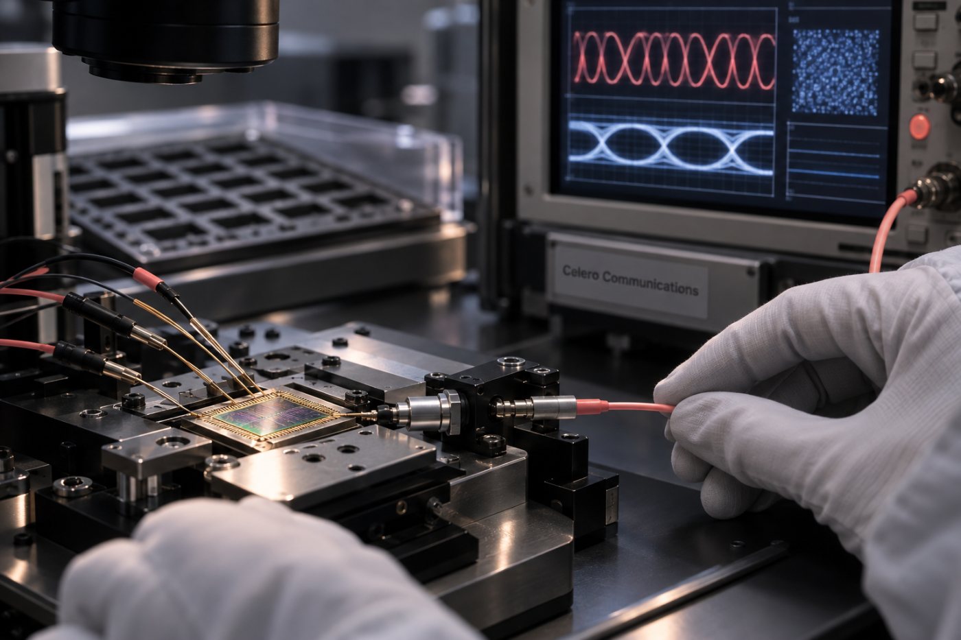 2nm coherent DSPシリコンを光通信設備で検証し、製品化前の信号処理性能を確認する工程
