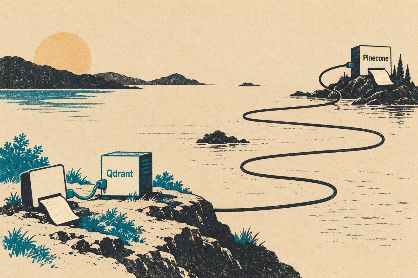 Qdrant og Pinecone Serverless ved ti millioner vektorer, med ulikt driftsoppsett og nettverksvei bak de målte svartidene.