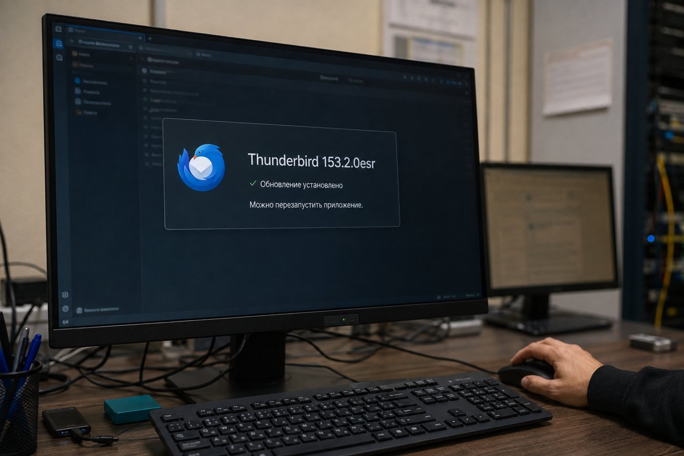 Проверка установленной версии Thunderbird и подтверждение обновления до 153.2.0esr
