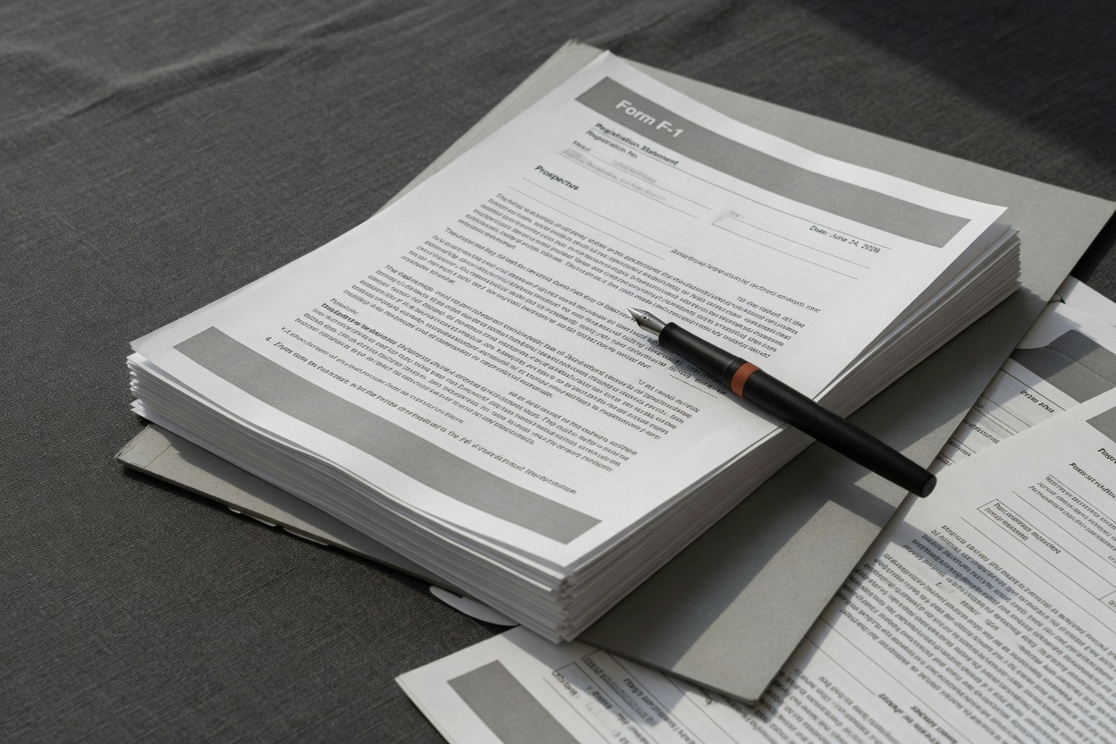 Printed SEC filing documents for SK Hynix ADR offering on a desk.