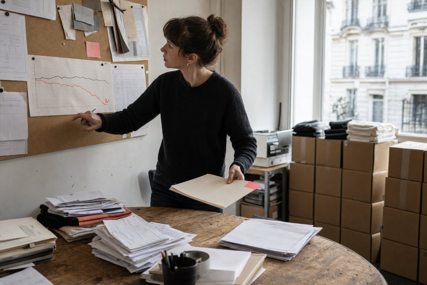 Scénario pessimiste où la baisse des ventes fait passer la trésorerie sous zéro au cinquième mois.