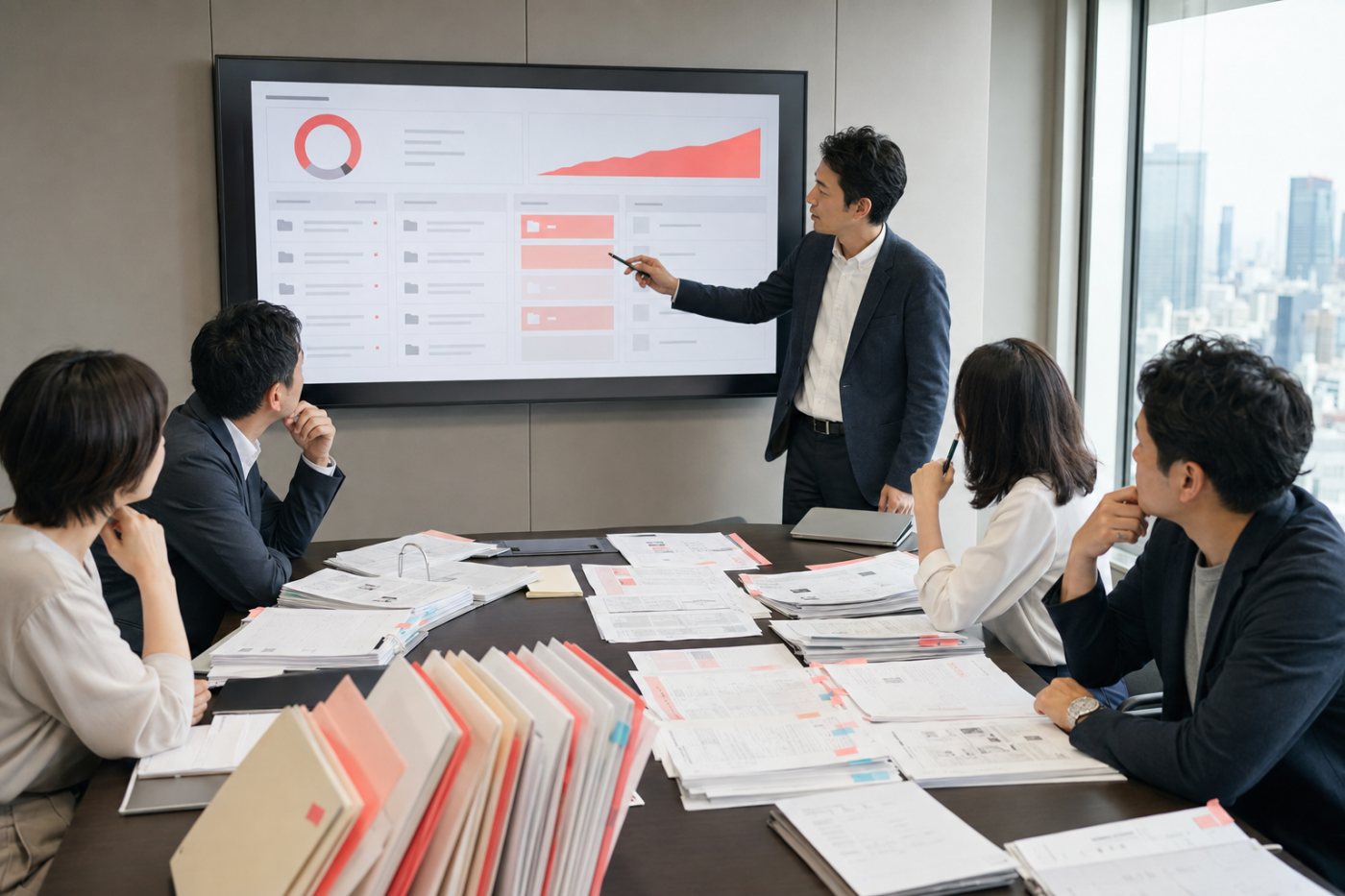 生成AIの利用、文書完成、調整結果、知識再利用を分けて比較し、操作増と組織成果のずれを確認するレビュー