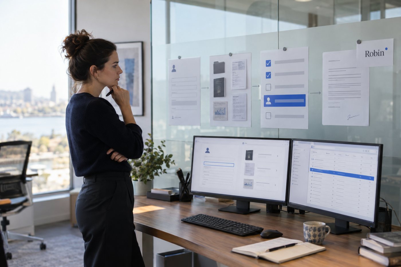 Un onboarding patrimonial relie données, justificatifs, contrôles, validation et document généré.