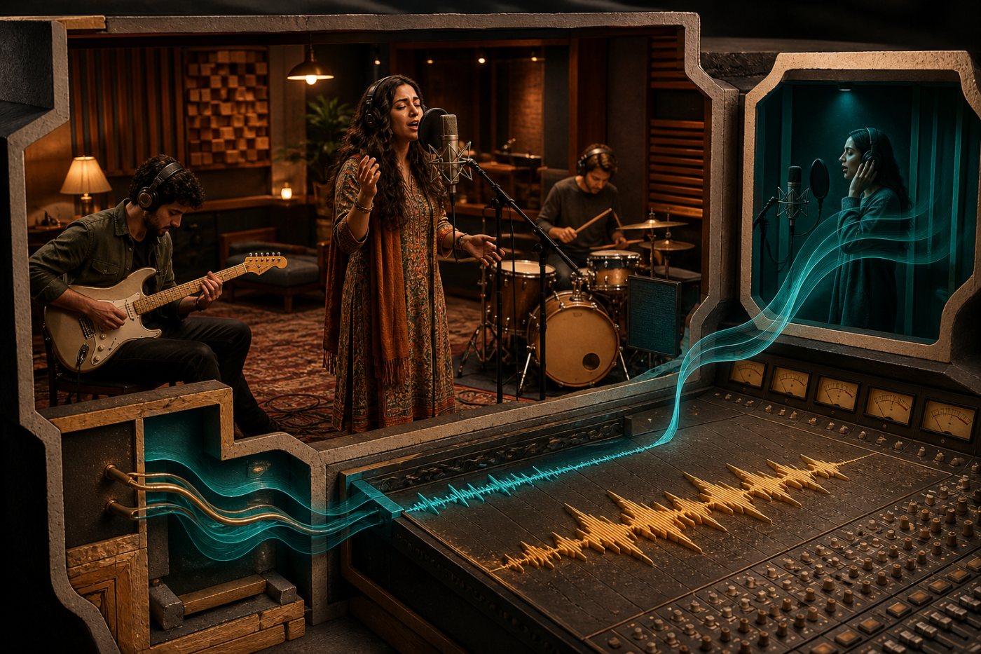 انسانی lead vocal اور primary instruments کے ساتھ محدود AI backing vocal والی اہل recording