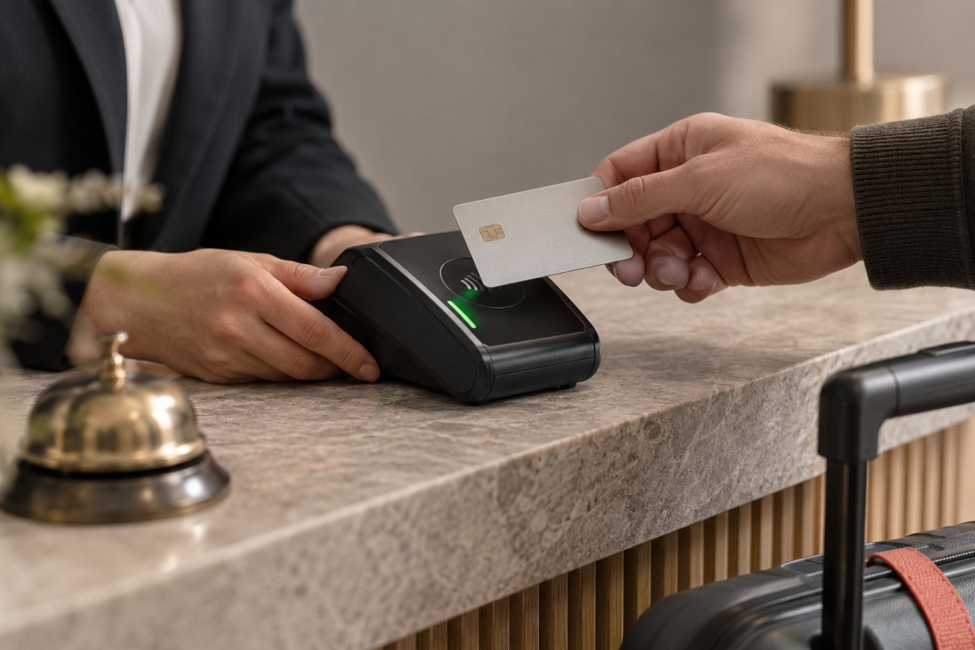 Karta kredytowa używana przy płatności w hotelu, poza sklepem oferującym BNPL.