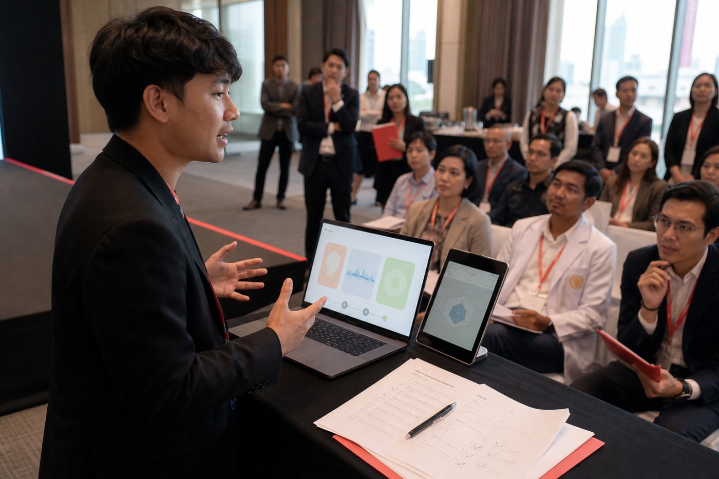 Peserta akselerator mempresentasikan produk, bukti pengguna, evaluasi awal, dan rencana penerapan pada Demo Day Bangkok.