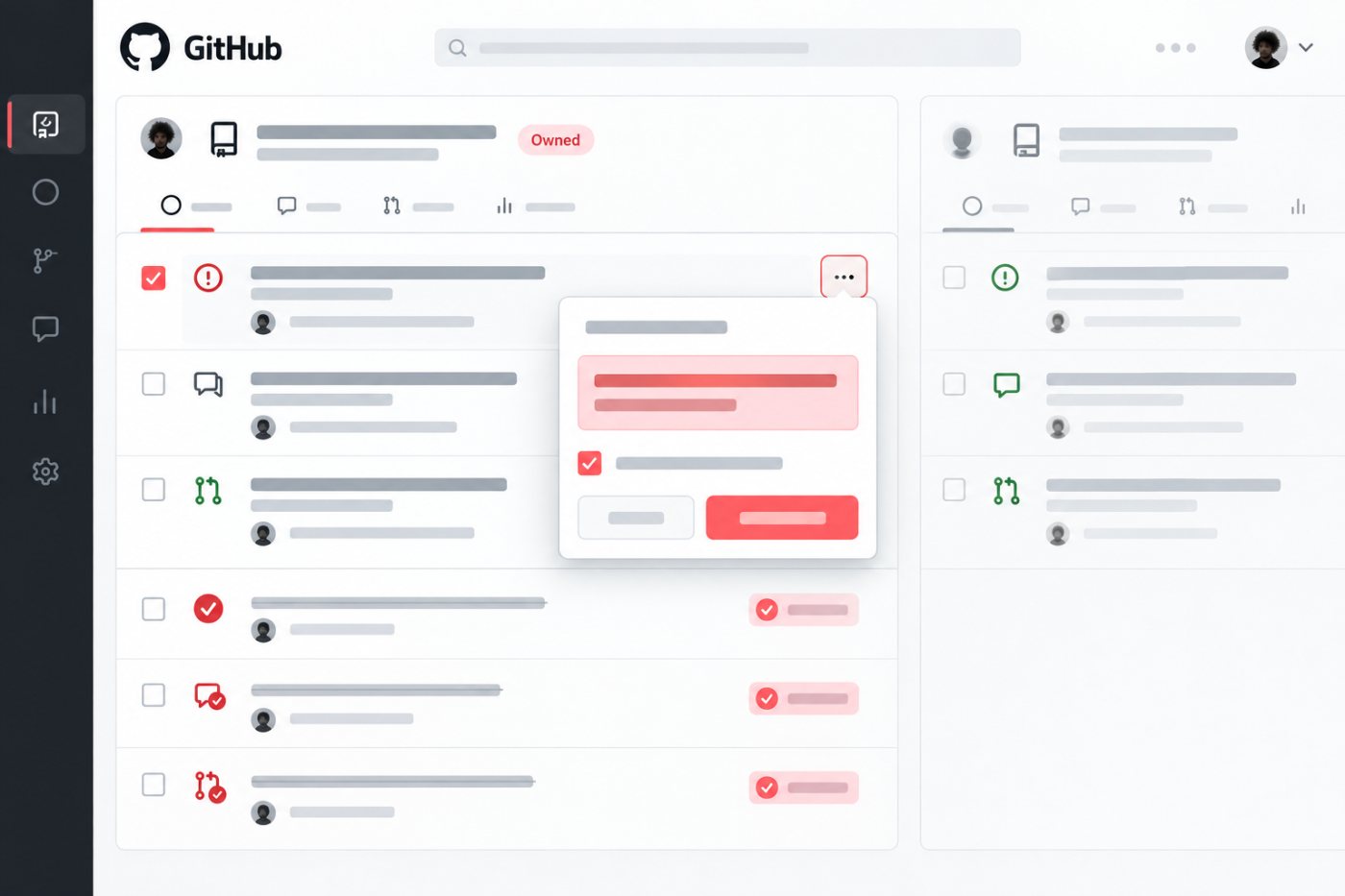 Kişisel GitHub hesabında engelleme sırasında uygun açık katkıların topluca kapatılması