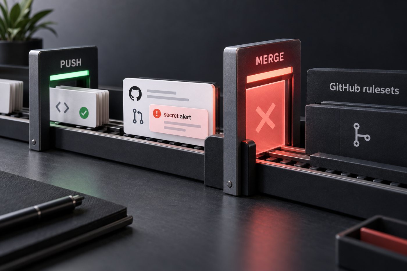 La protection au push et le blocage à la fusion interviennent à deux étapes distinctes du parcours du code.