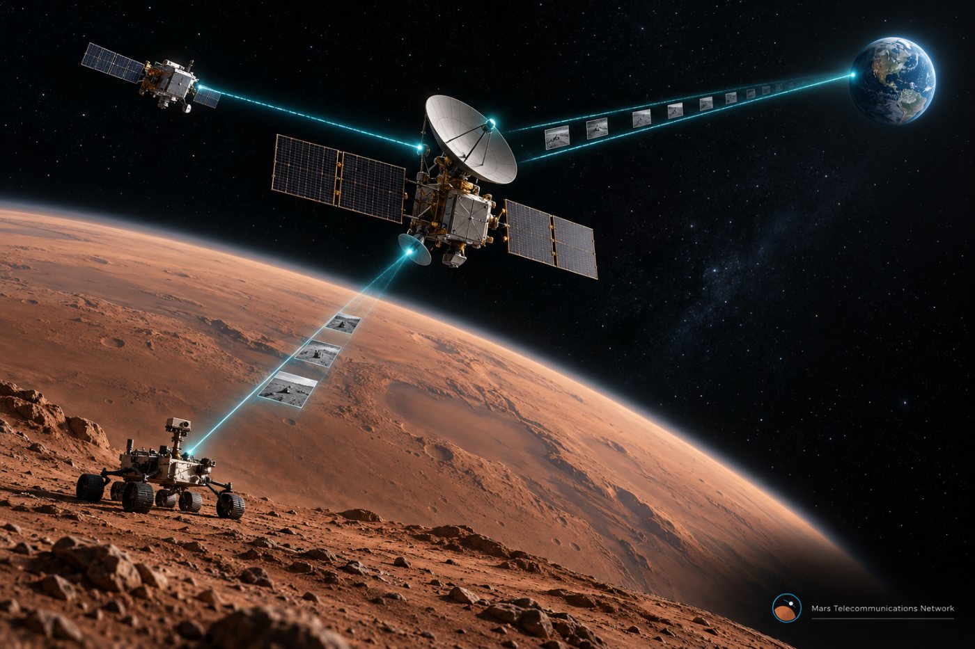 Mars Telecommunications Orbiter передаёт данные между аппаратами у Марса и наземным центром управления.