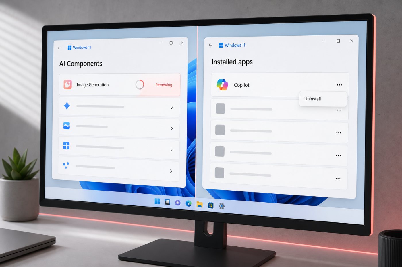 Системная ИИ-модель и приложение Copilot удаляются в разных разделах Windows 11