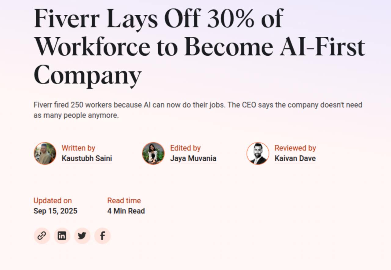 Fiverr Cuts 250 Jobs (30% of Staff) to Relaunch as an AI-First Marketplace