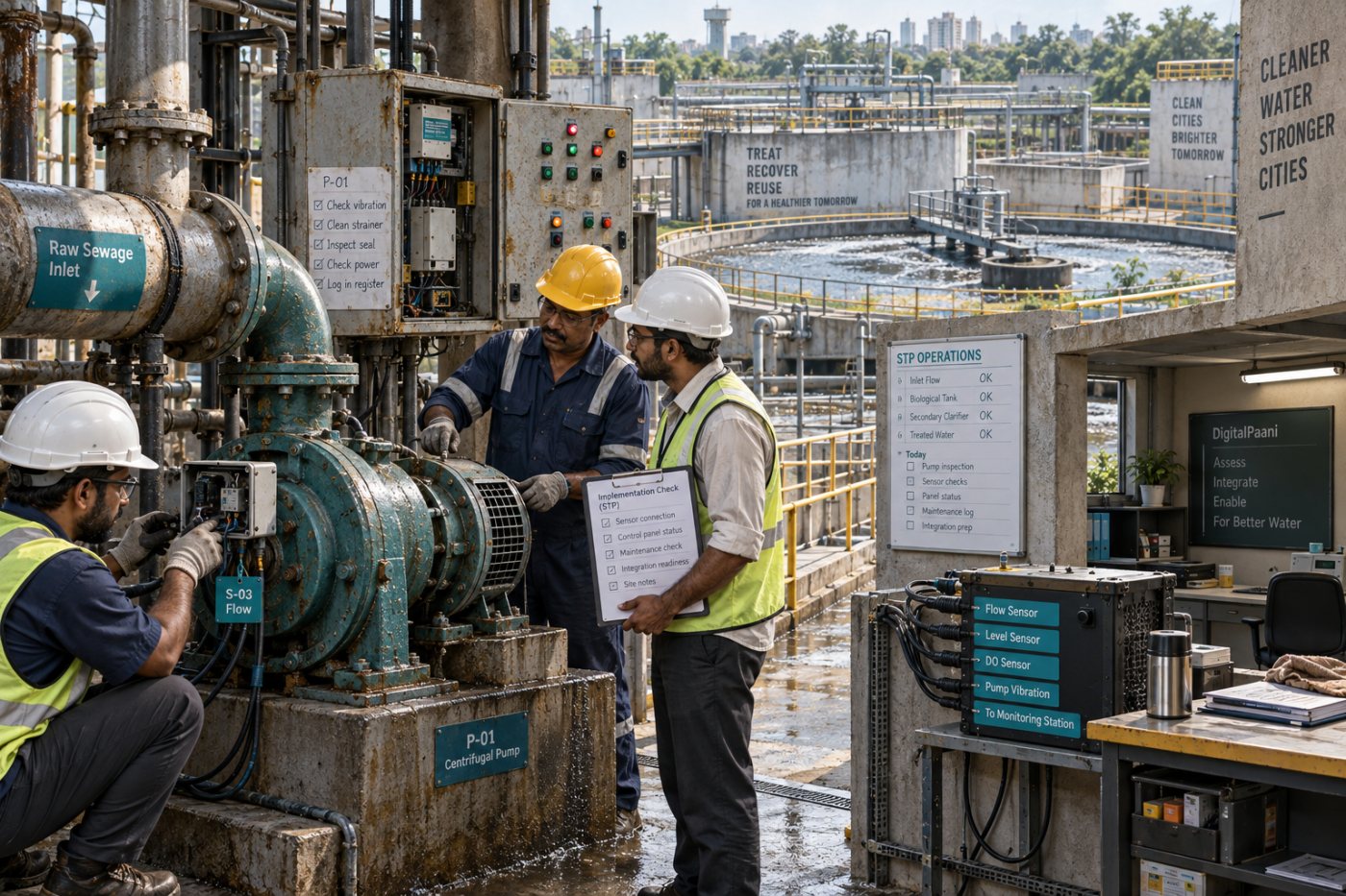 পৌর sewage treatment plant-এ DigitalPaani ব্যবহারের আগে equipment ও operator workflow মূল্যায়ন চলছে