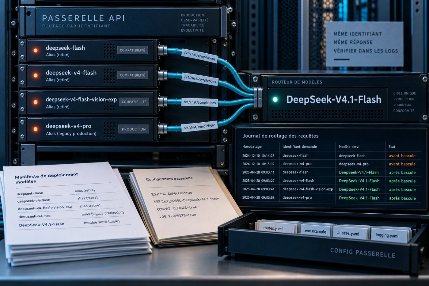 Inventaire des identifiants de l’API DeepSeek et de leur redirection vers DeepSeek-V4.1-Flash.