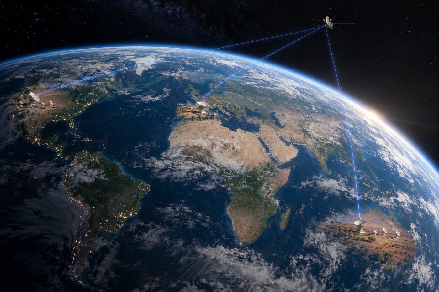 Goldstone, Madrid ও Canberra complex-এর মধ্যে পৃথিবীর ঘূর্ণনের সঙ্গে spacecraft coverage হস্তান্তর