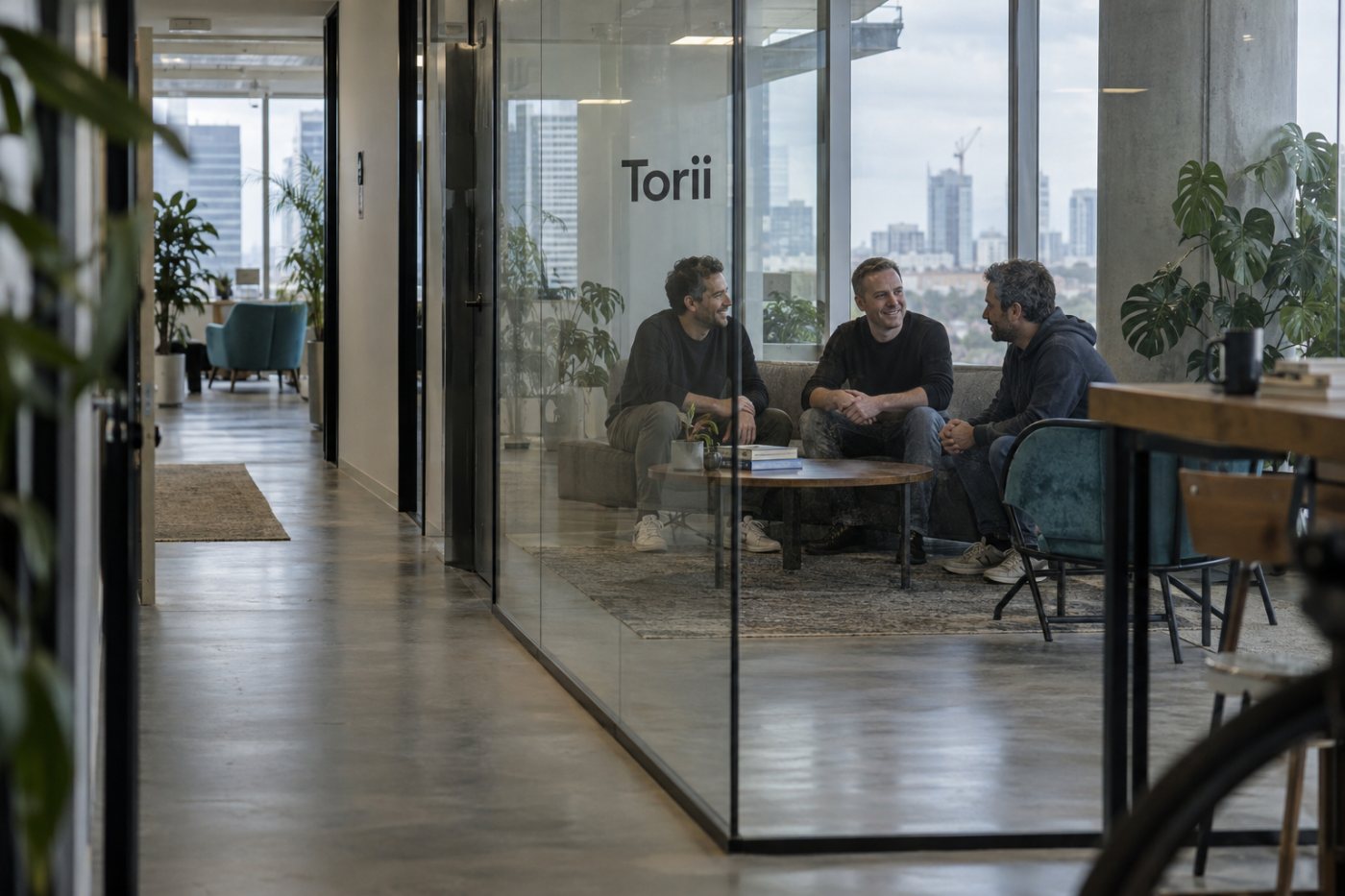 מייסדי Torii, אורי הרמתי, טל ברזניצקי ואורי נתיב, על רקע רכישת החברה שטרם הושלמה.