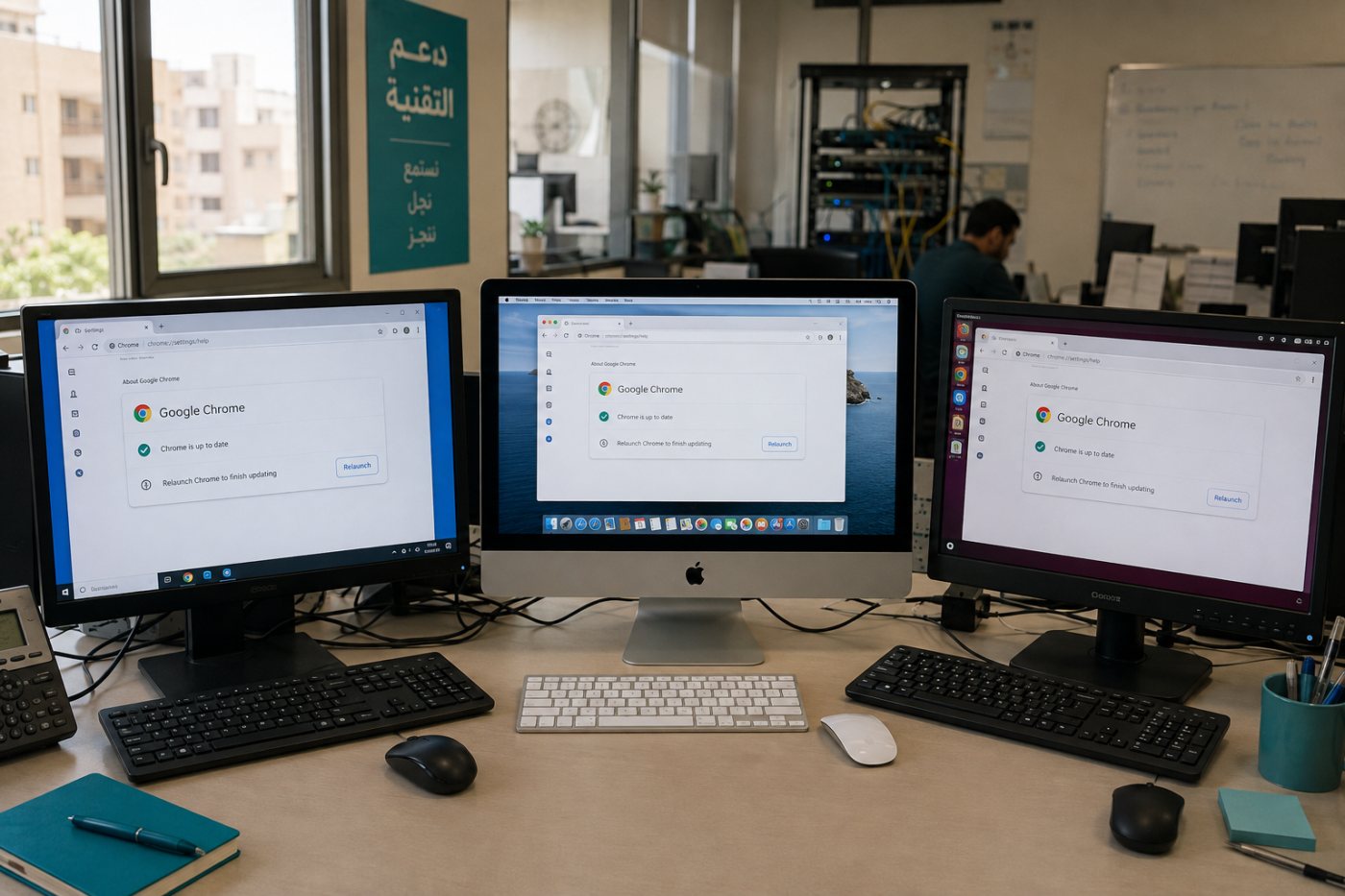 التحقق من رقم إصدار Chrome المصحح بعد التحديث وإعادة التشغيل على أنظمة سطح المكتب