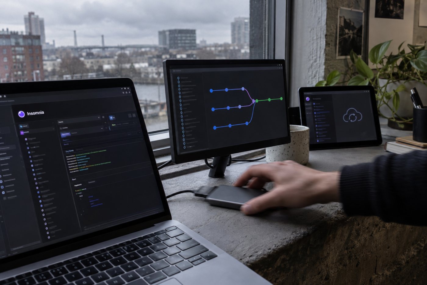 Insomnia umožňuje uložiť API projekt lokálne, vo vlastnom Gite alebo cez Cloud Sync.
