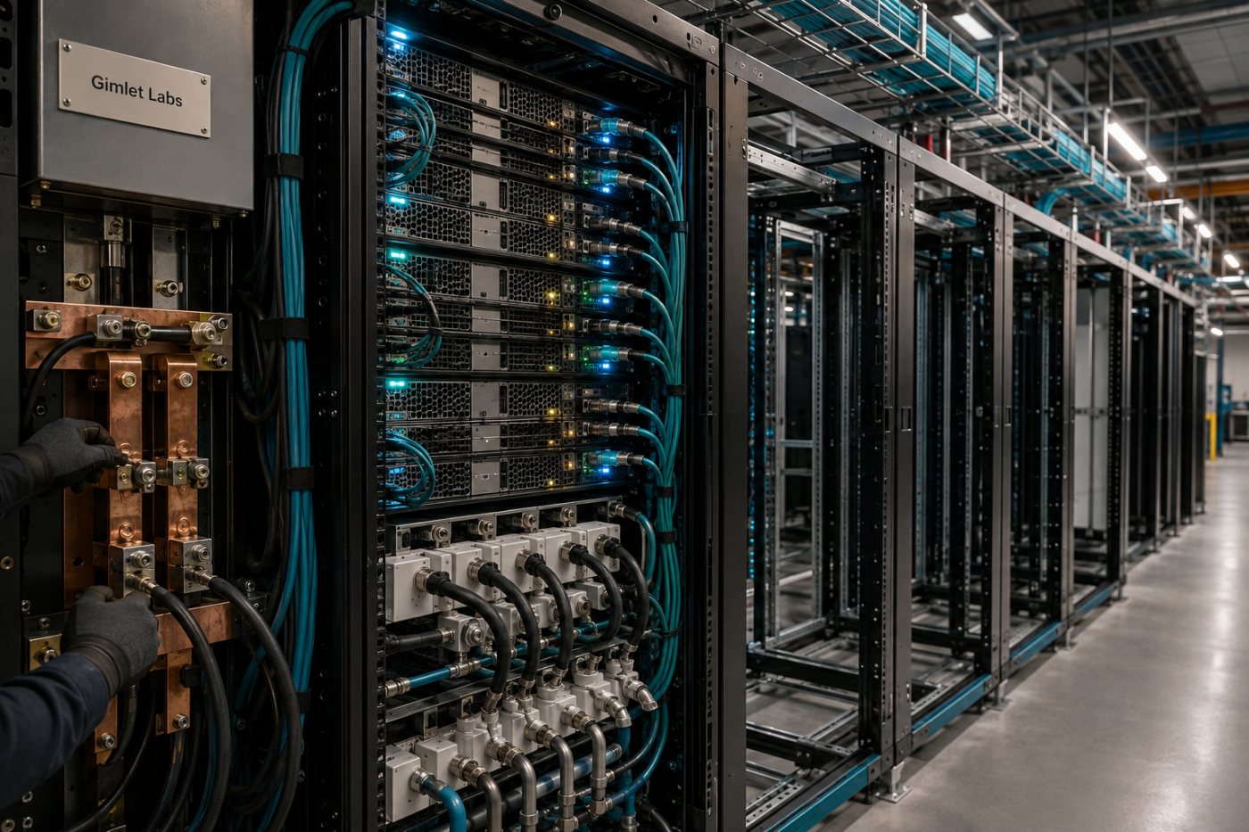 Gimlet Labs heterogeneous compute capacity being connected to data-center power, networking and cooling infrastructure.