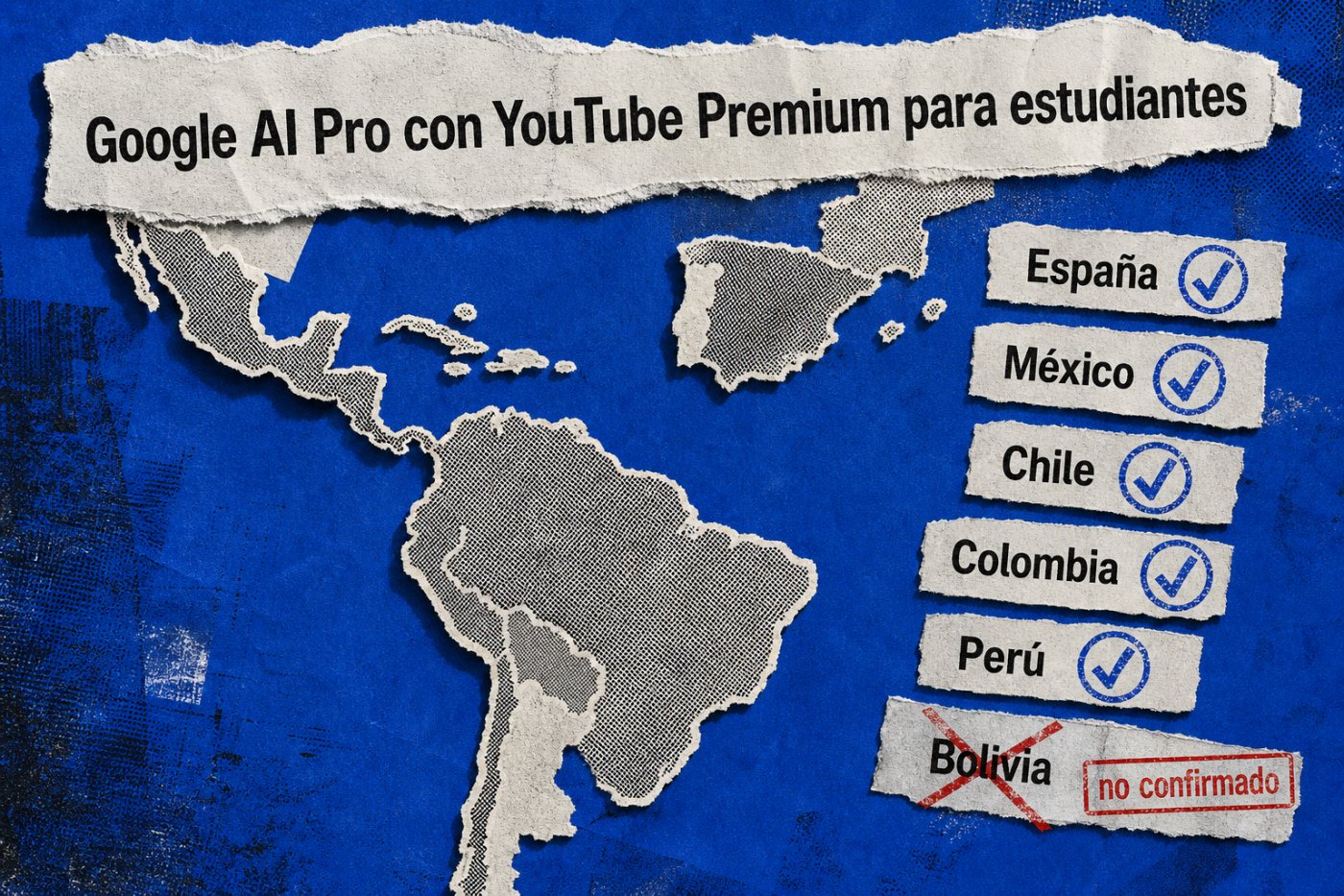 Disponibilidad del paquete estudiantil confirmada en España, México, Chile, Colombia y Perú, frente a la exclusión de Bolivia.