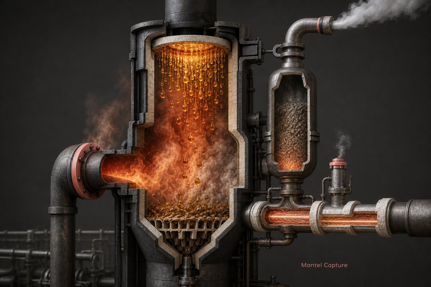 Processo da Mantel usa borato fundido para separar CO₂ de gases quentes e recuperar energia como vapor.