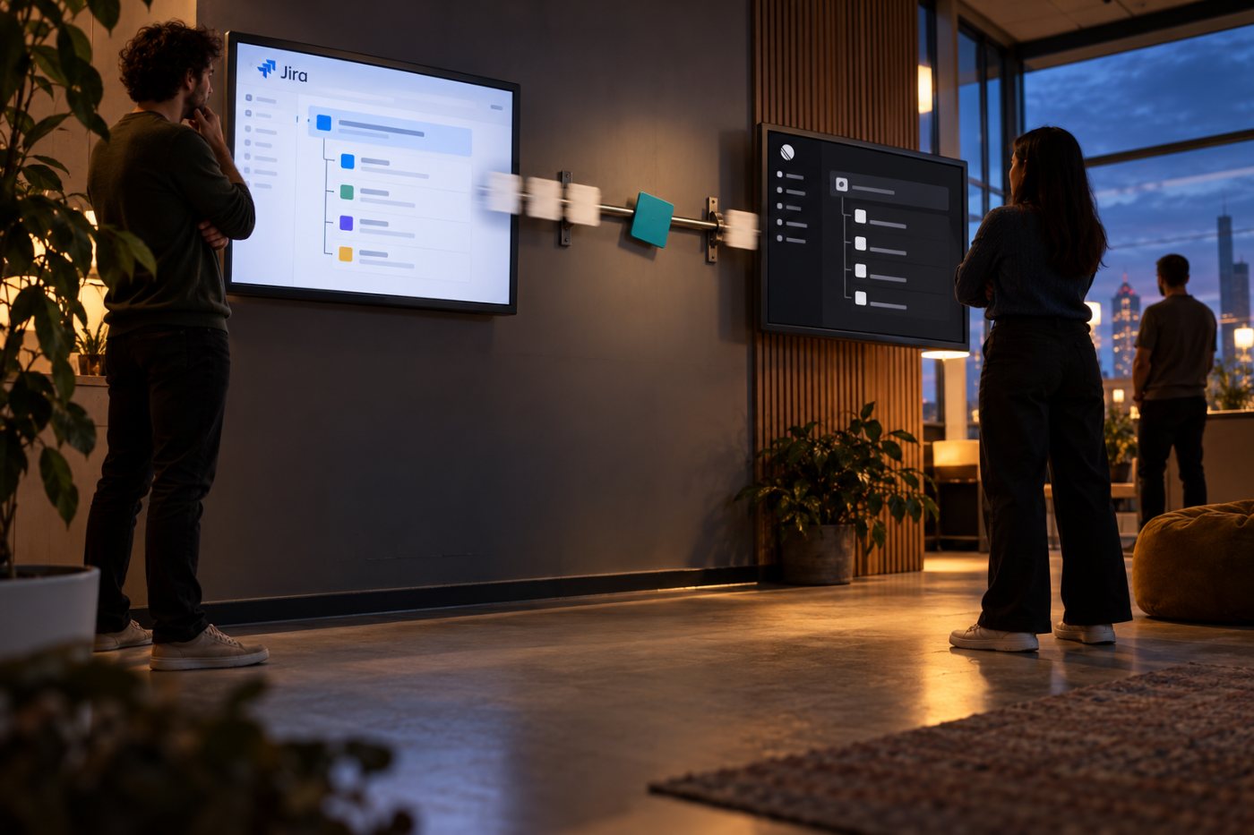 Bij de overstap wordt een Jira-epic een Linear-project, terwijl een niet-passende status de overdracht van een issue belemmert.
