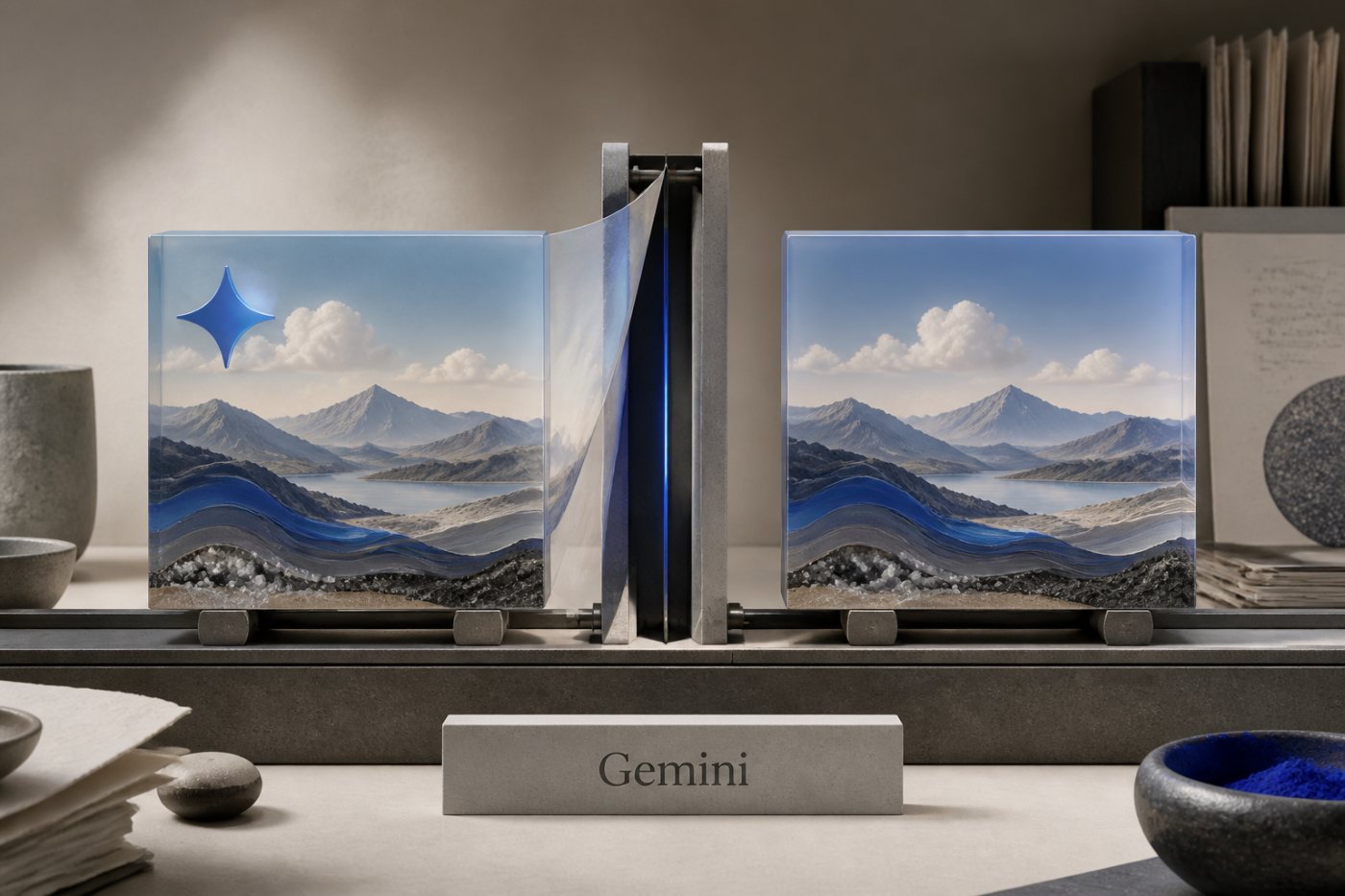 Une même création Gemini exportée avec puis sans la marque visible facultative.