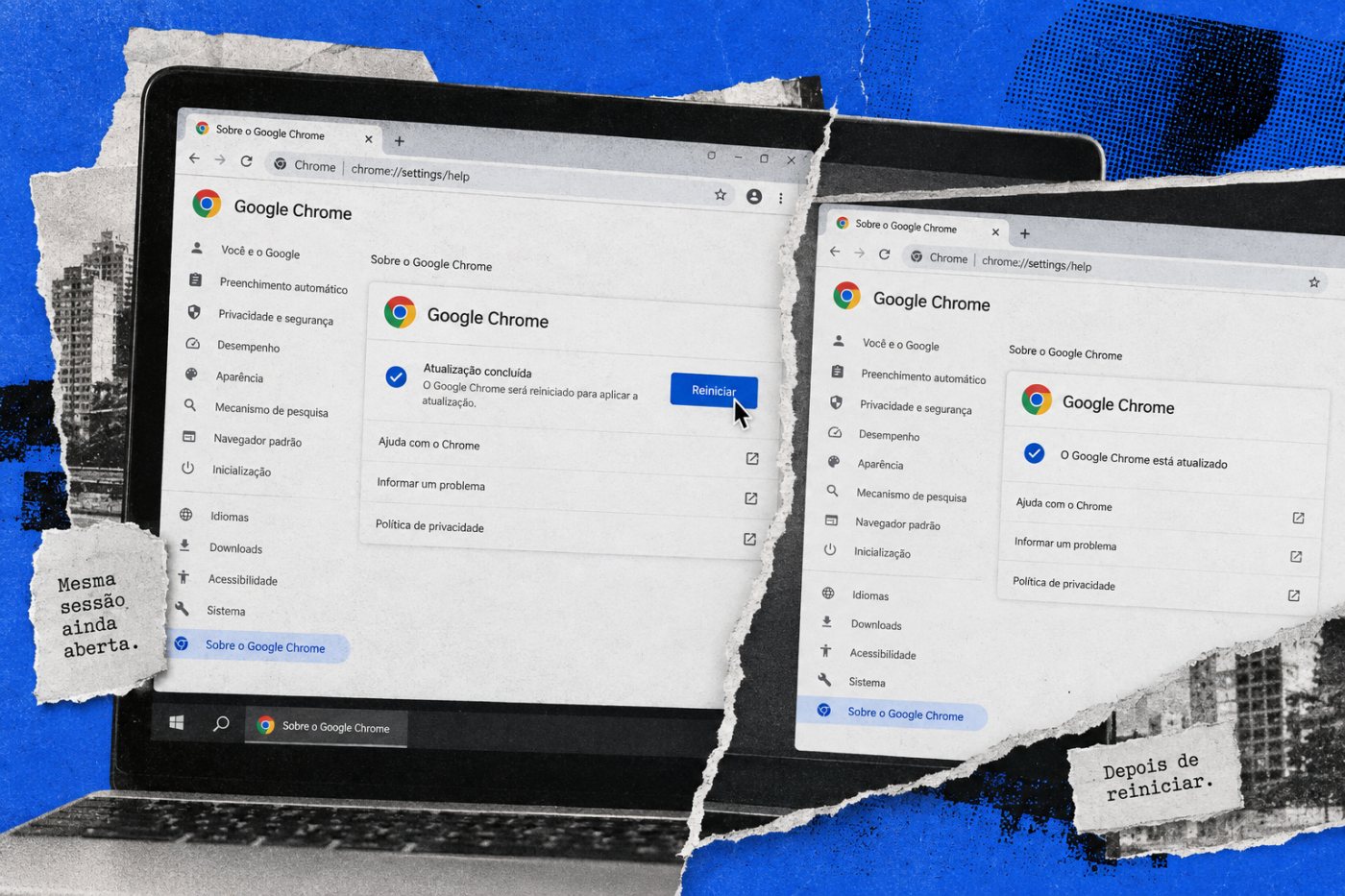 Chrome recebe o pacote, reinicia e confirma a compilação que contém a correção.