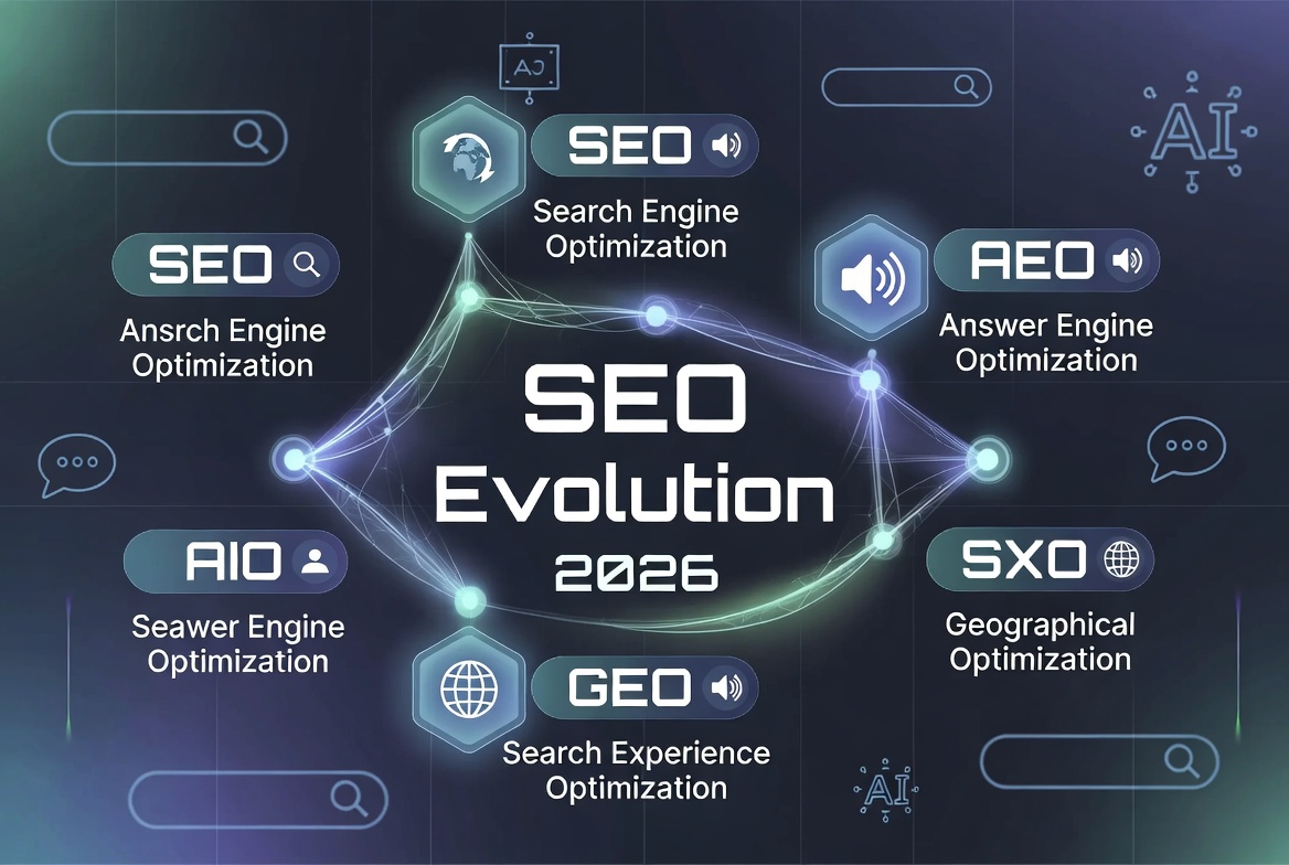 The Evolution of Search in 2026: How SEO, AEO, GEO, AIO, and SXO Work Together
