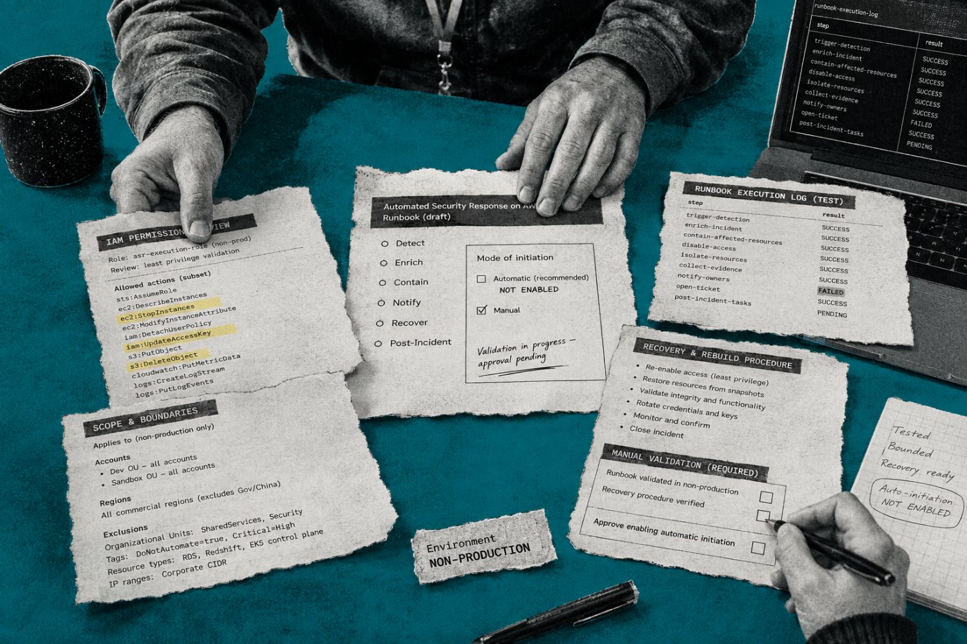 Validation du périmètre, des permissions, des journaux et du retour arrière avant l’activation automatique d’une remédiation ASR.