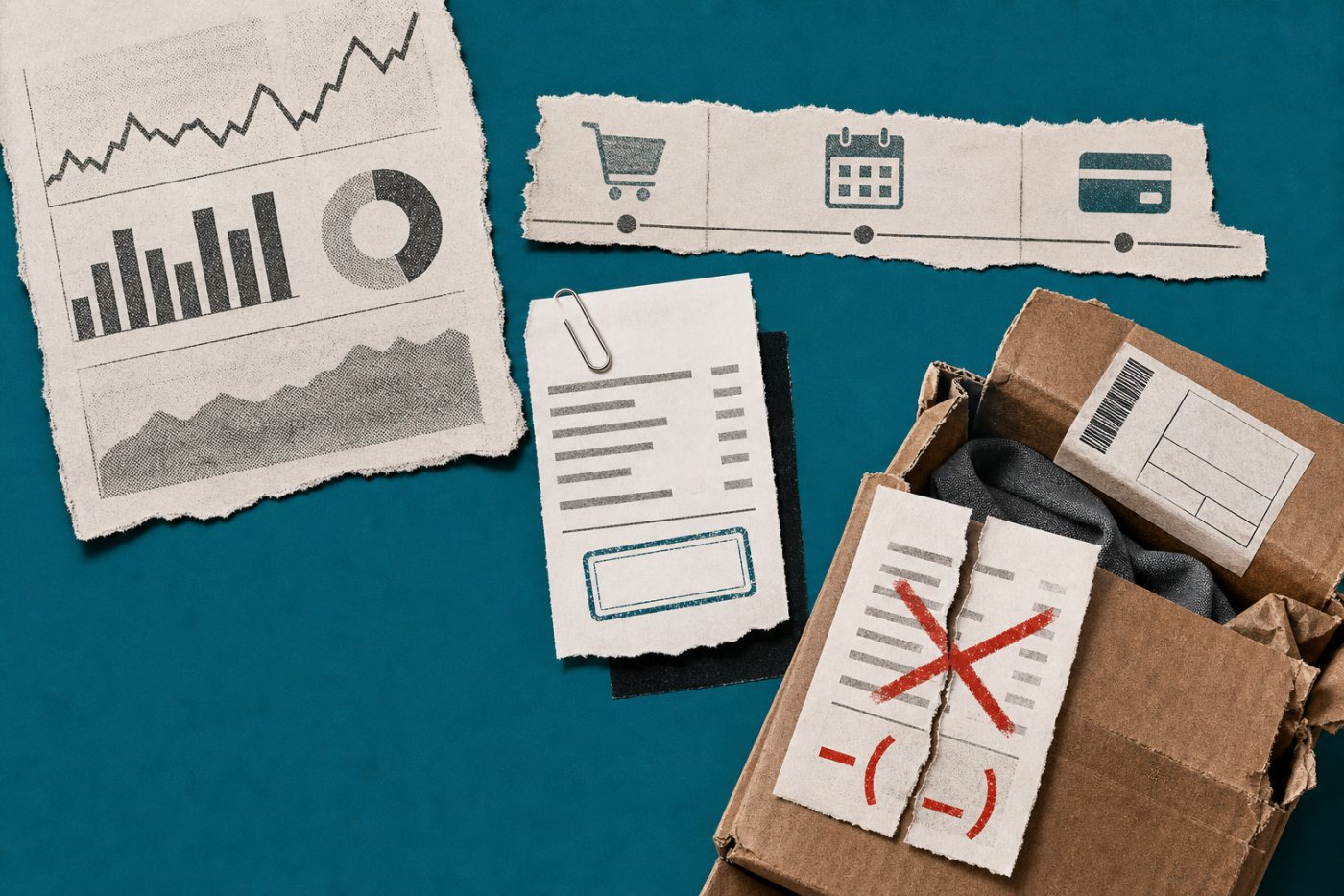 Métricas agregadas de Amazon y una devolución que descuenta la comisión y deja saldo negativo temporal.