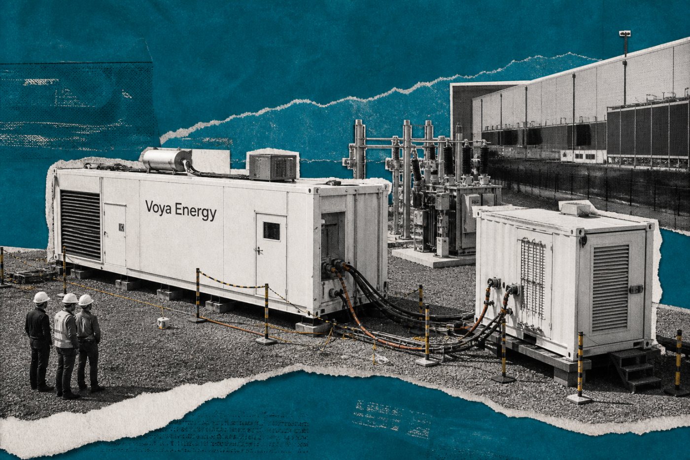 डेटा सेंटर स्थल पर Voya Energy का जनरेटर और अलग ईंधन कंटेनर सीमित परीक्षण विन्यास में जुड़े हैं।