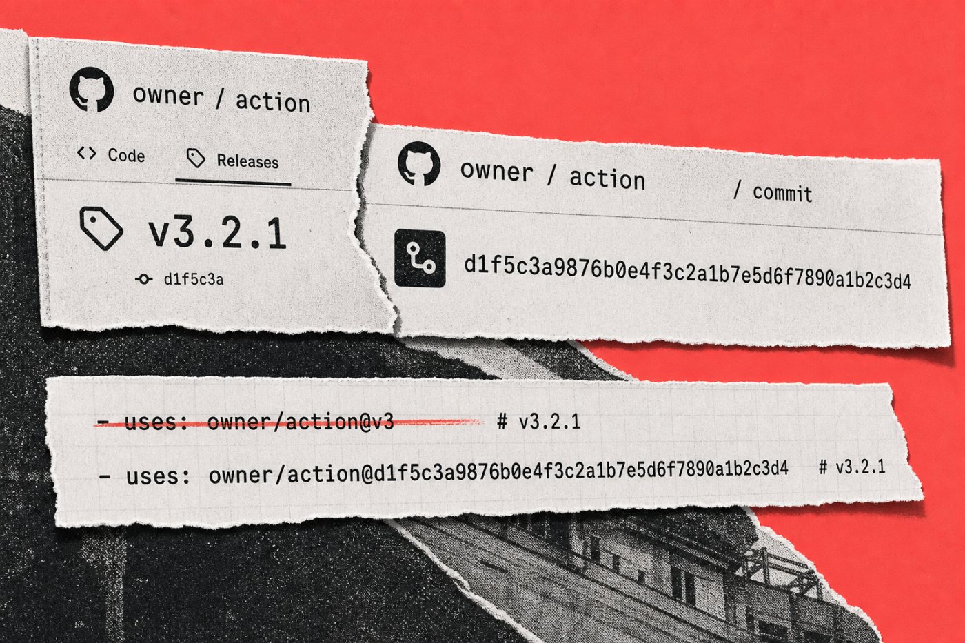 A release is resolved in its upstream repository and pinned to the verified full commit used by the workflow.
