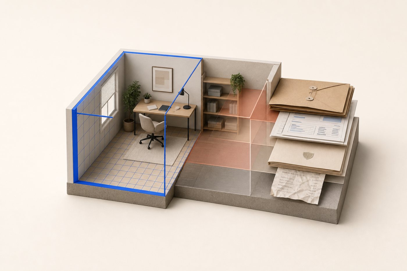 Simplified and actual-expense calculations compared using the same 150-square-foot qualifying office