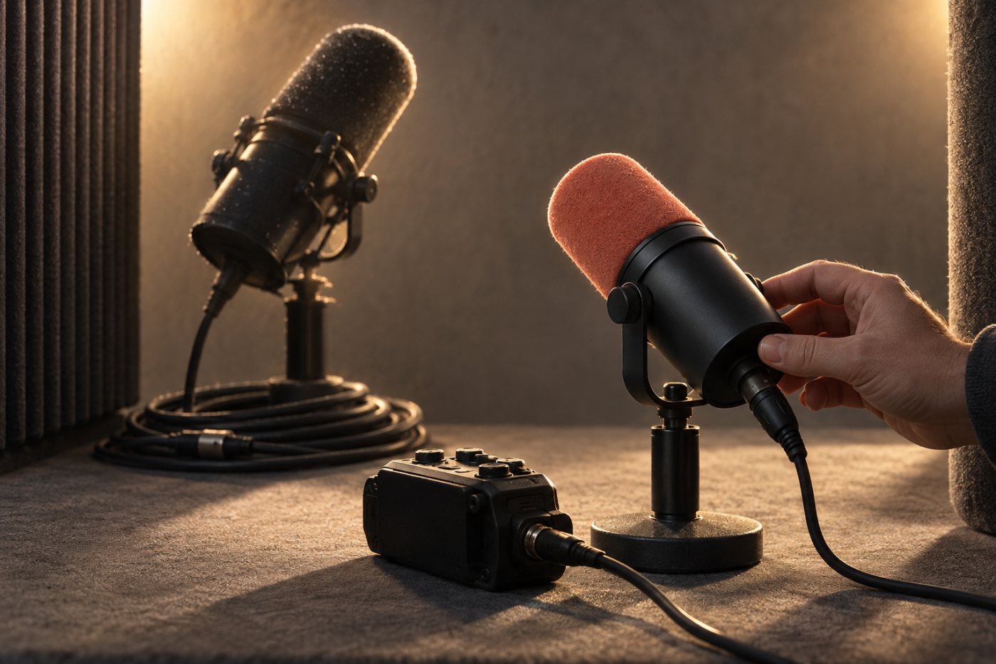 Kreator merekam pesan sponsor untuk alur monetisasi podcast setelah episode utama selesai.