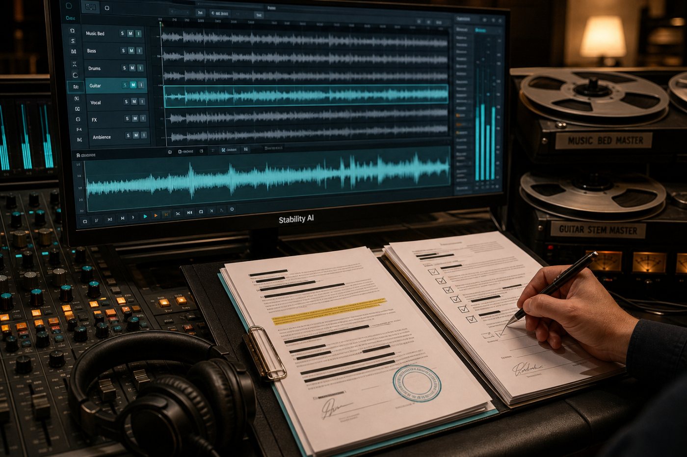 Lizenzierte Audiodaten, Rechteprüfung und Stable Audio als zusammenhängender professioneller Arbeitsprozess