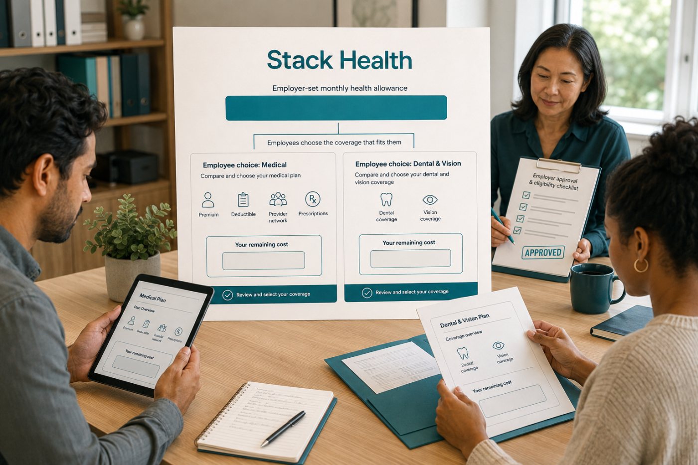 تحويل ميزانية صاحب العمل عبر Stack Health إلى اختيارات منفصلة للتغطية الصحية لكل موظف.