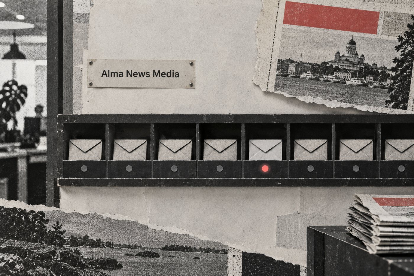 Alma News Median Newsradar nostaa sähköpostivirrasta mahdollisen uutisaiheen toimittajan arvioitavaksi.