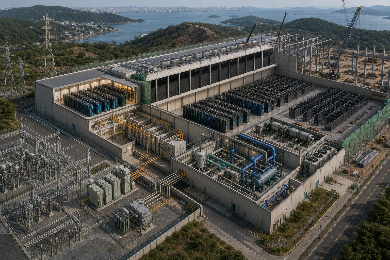 AI server, cooling and power systems illustrate the planned expansion of GAK Sejong from 55 megawatts to 200 megawatts.