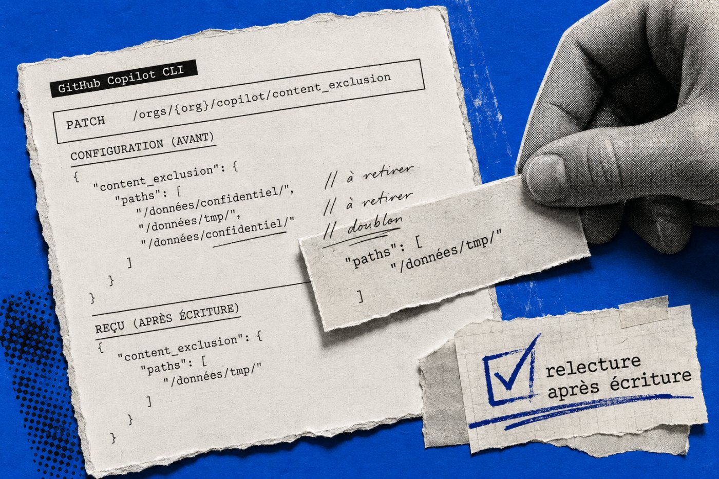 La gestion REST des exclusions Copilot exige une vérification après écriture en raison des commentaires et clés dupliquées non pris en charge.